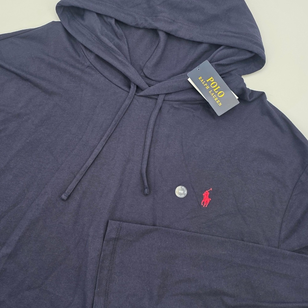 POLO RALPH LAUREN JERSEY HOODED SHIRT MENS 4XB BLUE RED PONY LIGHTWEIGHT NEW!